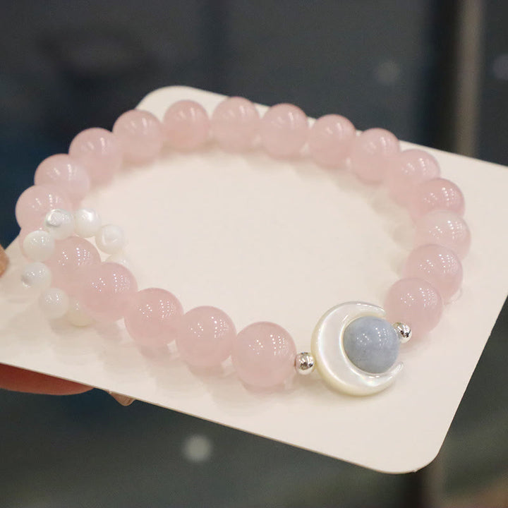 Buddha Stones 925 Sterling Silver Natural Amethyst Aquamarine Pink Crystal Cat's Eye Healing Crescent Moon Bracelet - image 13