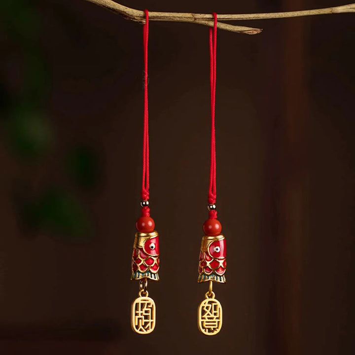 Buddha Stones Koi Fish Cinnabar Attracting Wealth Wish Ruyi Charm Luck Phone Hanging Decoration - image 1