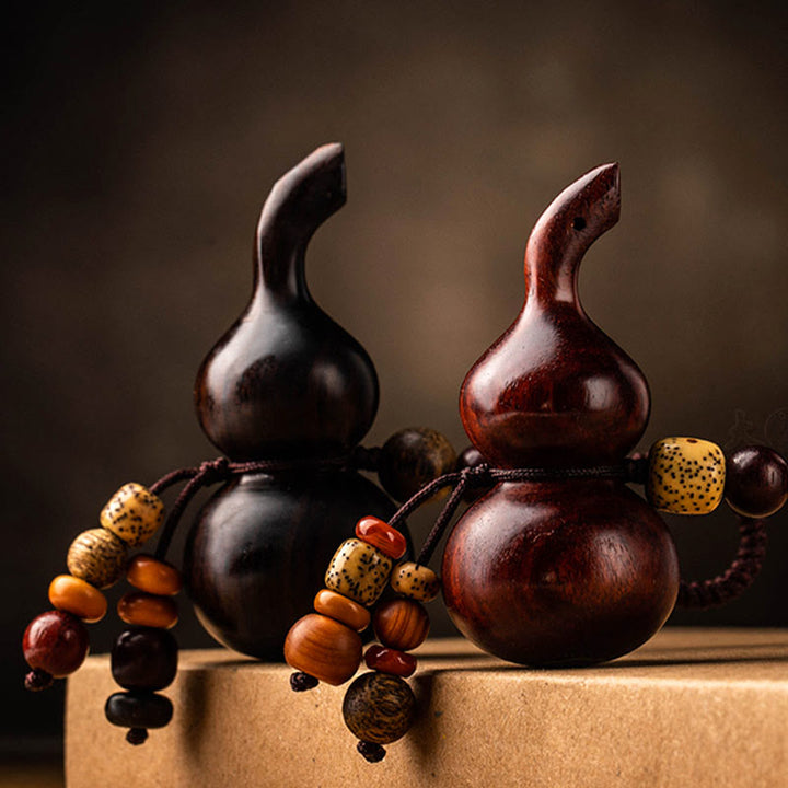 Tibetan Ebony Small Leaf Red Sandalwood Gourd Luck Protection Key Chain - image 15