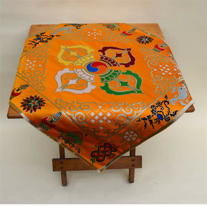 Flower Endless Knot Prayer Altar Mat Healing Meditation 8 Auspicious Symbols Mat Table Runner - image 21