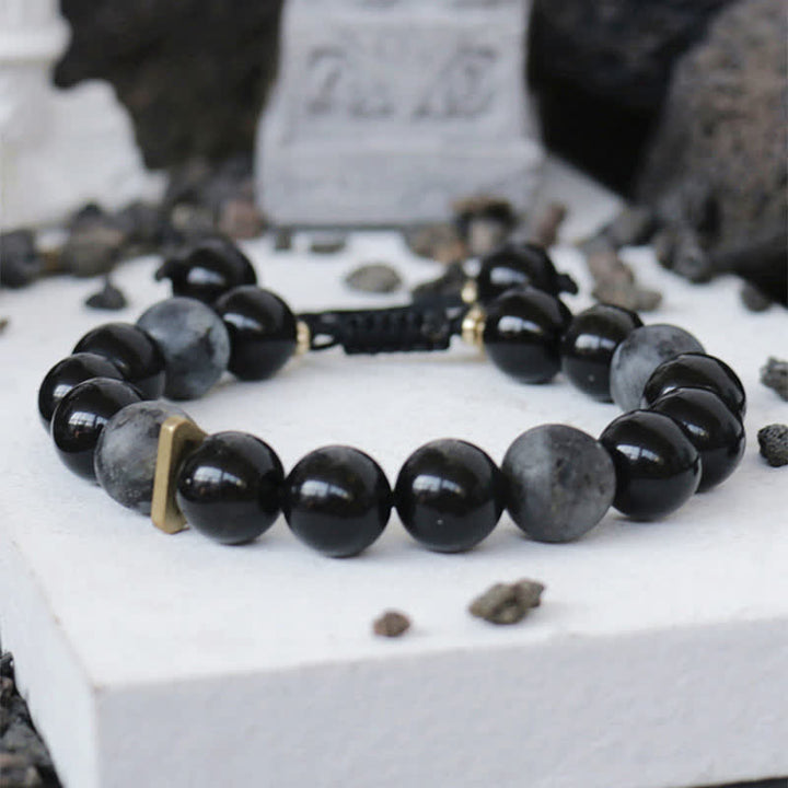Buddha Stones Black Obsidian Black Glitter Stone Purification Bracelet - image 7
