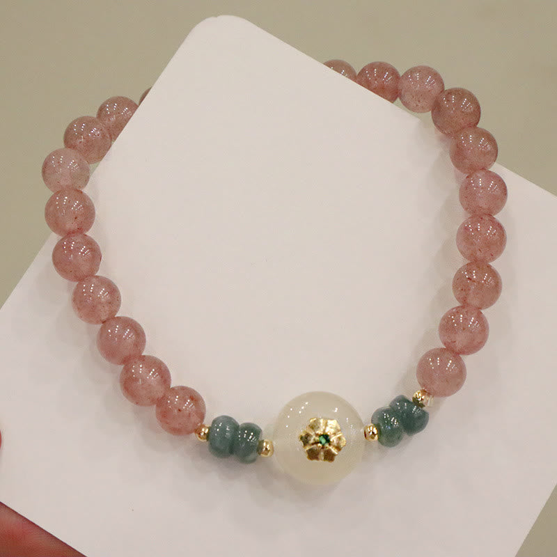 Buddha Stones Natural Strawberry Quartz Chalcedony Jade Healing Bracelet - image 6
