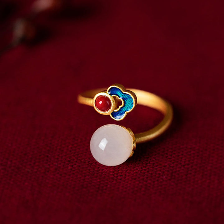 White Jade Auspicious Cloud Blessing Luck Ring - image 0