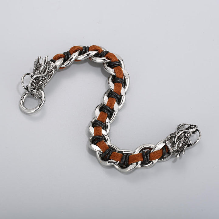 Buddha Stones Dragon Leather Titanium Steel Protection Luck Braided Bracelet - image 8