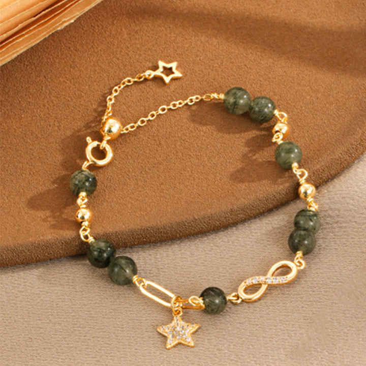 Buddha Stones 14k Gold Plated Copper Green Rutilated Quartz Möbius Loop Eternal Love Star Protection Bracelet - image 5