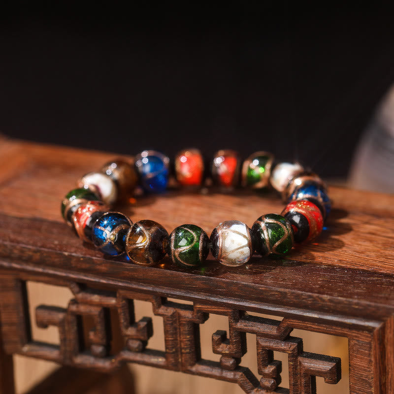 Buddha Stones Five Elements Gold Swallowing Beast Family Charm Liuli Glass Bead Luck Bracelet - Liuli Glass Bead - 14mm(15 Beads) - image 2