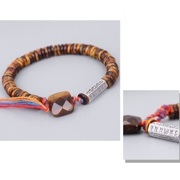 Buddha Stones Tibetan Tiger Eye Om Mani Padme Hum Protection Power Bracelet - image 8