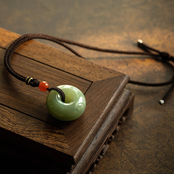 Buddha Stones Natural Round Jade Gray Jade Peace Buckle Luck Necklace Pendant - Jade - image 0