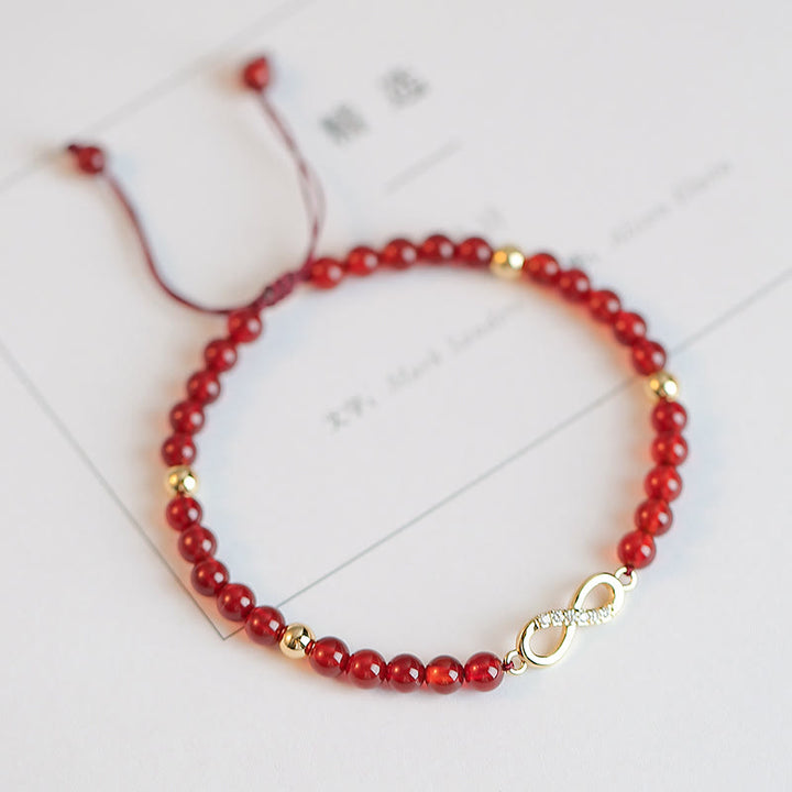 Natural Red Agate Endless Knot Four Leaf Clover Star Confidence String Bracelet - image 1