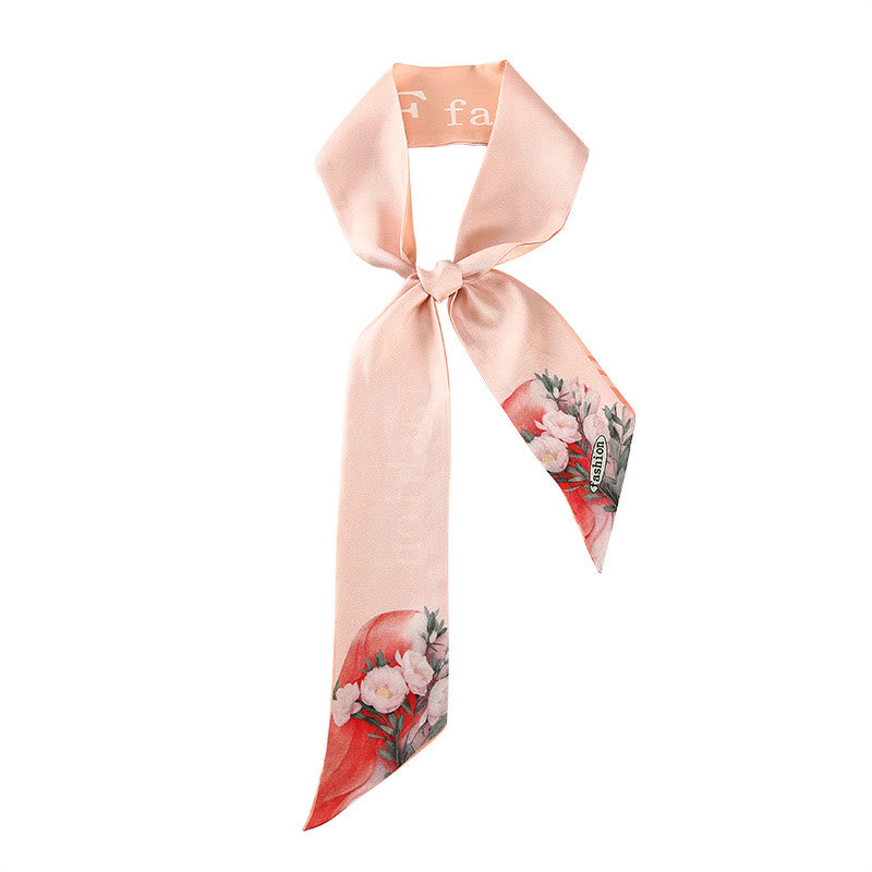 Buddha Stones Dunhuang Frescoes Mountains Sunset Floral Pattern 100% Mulberry Twilly Silk Neck Hair Scarf - Pink Roses - image 22
