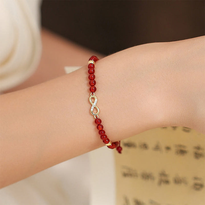 Natural Red Agate Endless Knot Four Leaf Clover Star Confidence String Bracelet - image 2