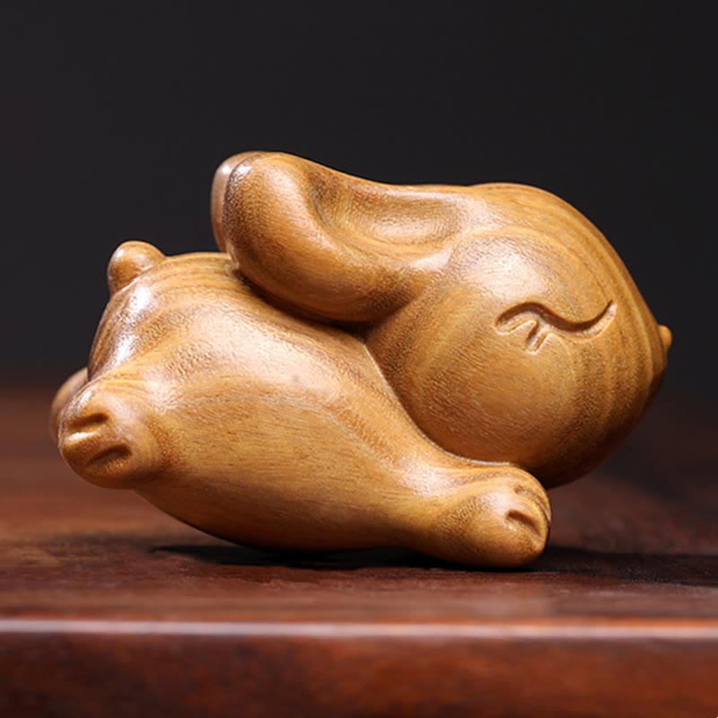 Buddha Stones Green Sandalwood Small Mini Cute Rabbit Bunny Peace Decorations - Large 7cm - image 0