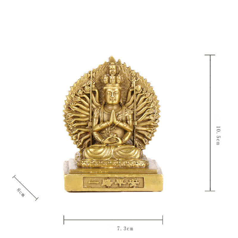 Buddha Stones Chenrezig Thousand-handed Avalokitesvara Figurine Double-sided Kuan Yin Bodhisattva Protection Solid Copper Statue Decoration - image 9