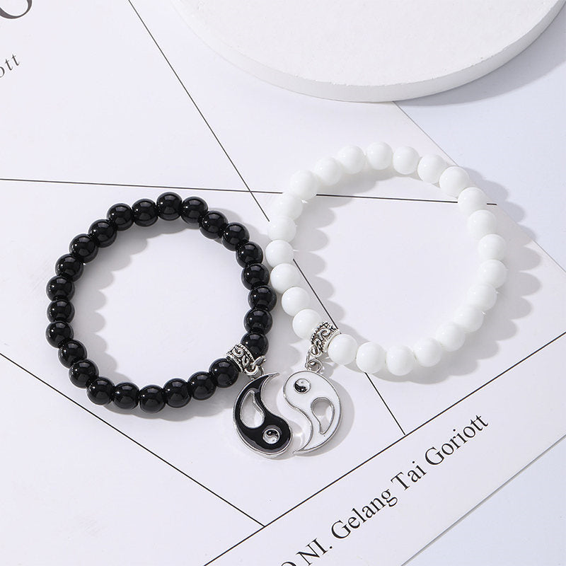 Buddha Stones 2Pcs Black Onyx White Turquoise Bead Yin Yang Protection Couple Bracelet - image 6