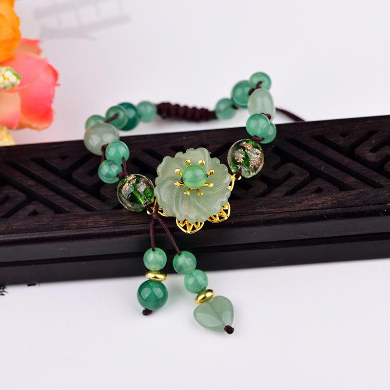 Buddha Stones Natural Green Jade Luck Dangling Flower Bracelet - Flower Spin - image 6