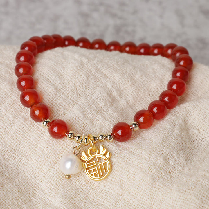 Buddha Stones Year of the Dragon Red Agate Jade Peace Buckle Fu Character Success Bracelet - image 21
