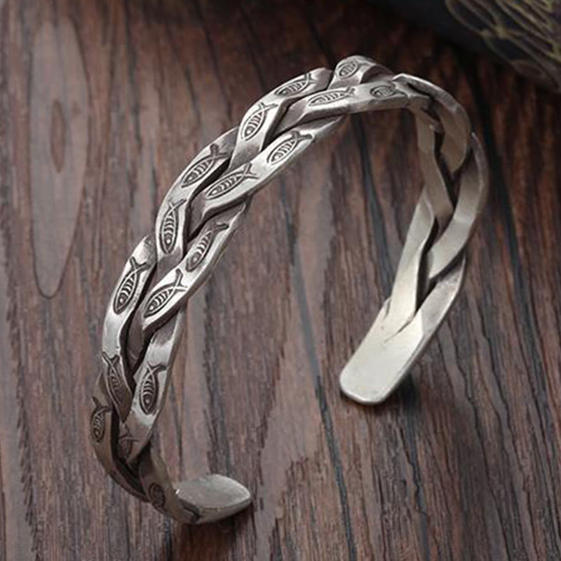 Buddha Stones Koi Fish Twisted Design Luck Wealth Cuff Bracelet Bangle - image 6