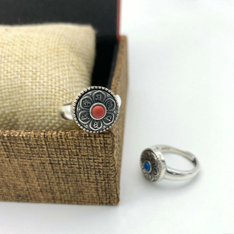 Buddha Stones Tibetan Om Mani Padme Hum Peace Rotatable Ring - image 21