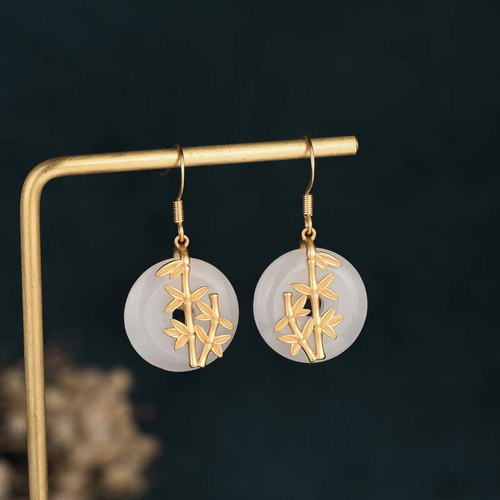 Buddha Stones FengShui White Jade Fortune Earrings - image 1