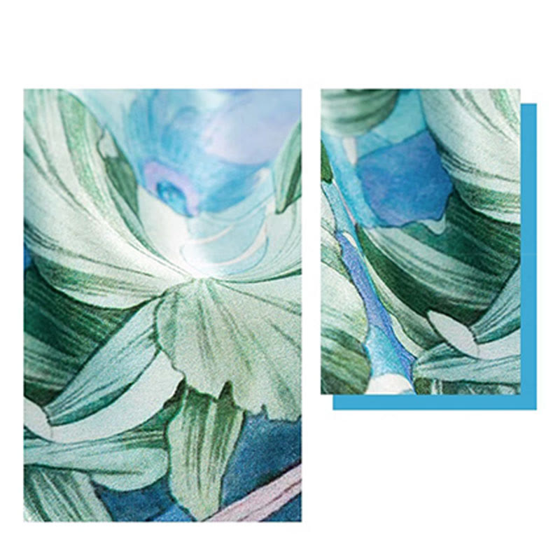 Buddha Stones Jungle Oil Painting Auspicious Clouds 100% Mulberry Silk Scarf Premium Grade 6A Double-sided Silk Neck Scarf - image 13