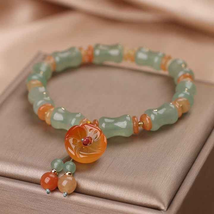 Buddha Stones Natural Jade Bamboo Flower Pattern Luck Bracelet - image 4