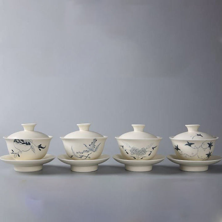 Buddha Stones Hand Painted Pomegranate Hibiscus Pine Lotus Ceramic Gaiwan Sancai Teacup Kung Fu Tea Cup And Saucer With Lid - image 8