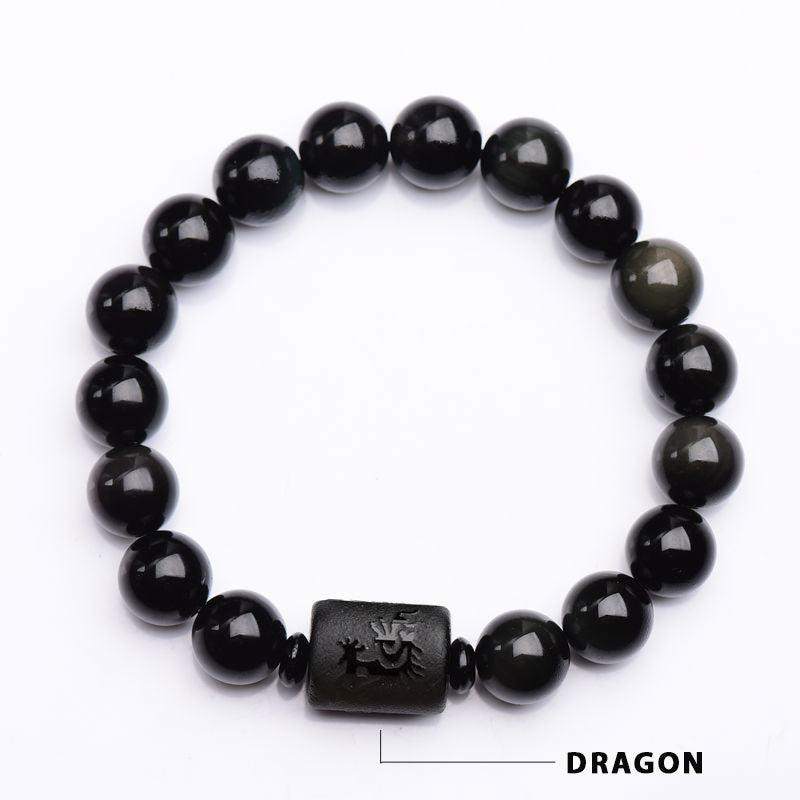 Buddha Stones Soul Cleansing Black Obsidian Phoenix Dragon Bracelet - image 1