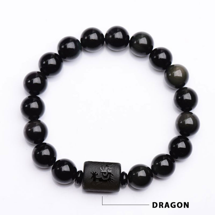 Buddha Stones Soul Cleansing Black Obsidian Phoenix Dragon Bracelet - image 1