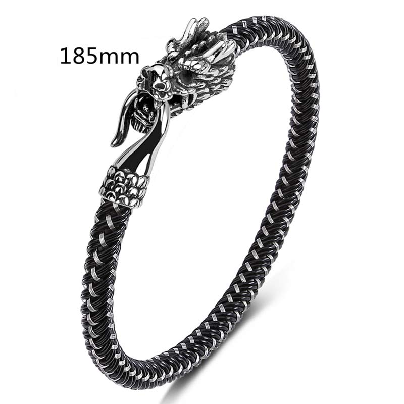 Buddha Stones Dragon Titanium Steel Protection Luck Bracelet - Black&White - 185mm - image 12