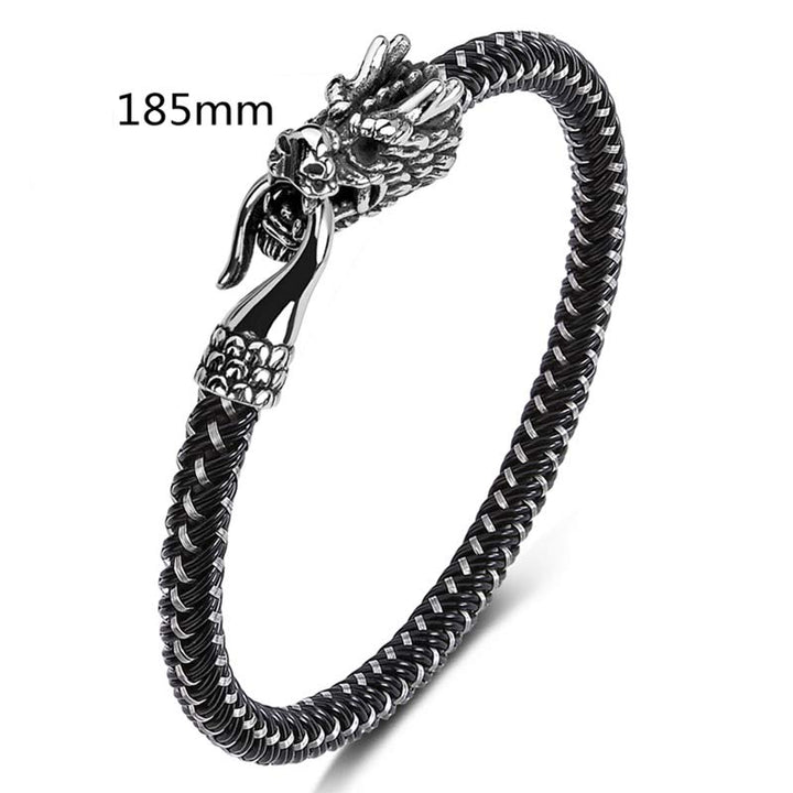 Buddha Stones Dragon Titanium Steel Protection Luck Bracelet - Black&White - 185mm - image 12