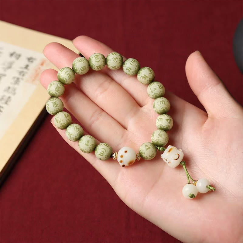 Buddha Stones Green Bodhi Seed Cat Paw Om Mani Padme Hum Engraved Wisdom Bracelet - image 6