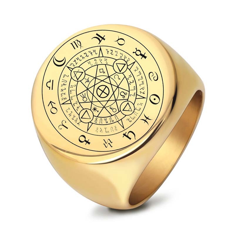 Buddha Stones 12 Constellations of the Zodiac Protection Blessing Ring - Gold - US12 - image 0