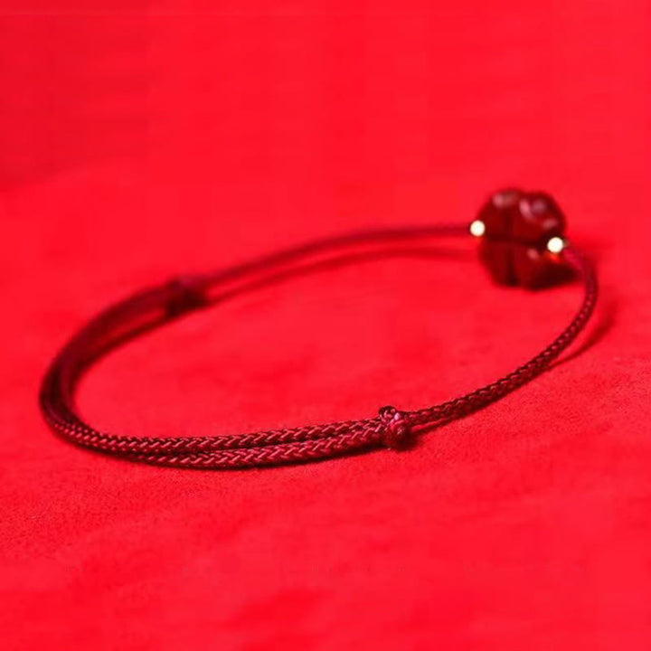 Buddha Stones Natural Cinnabar Four Leaf Clover Blessing Red String Bracelet Anklet - image 4