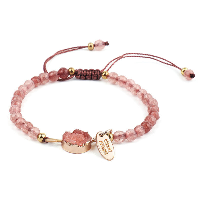 Buddha Stones Natural Crystal Charm Lucky Healing Bracelet - Strawberry Quartz - image 0
