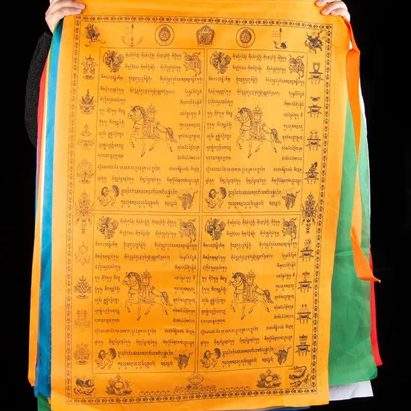 Buddha Stones Tibetan 5 Colors Windhorse Happiness Auspicious Outdoor Prayer Flag - image 3