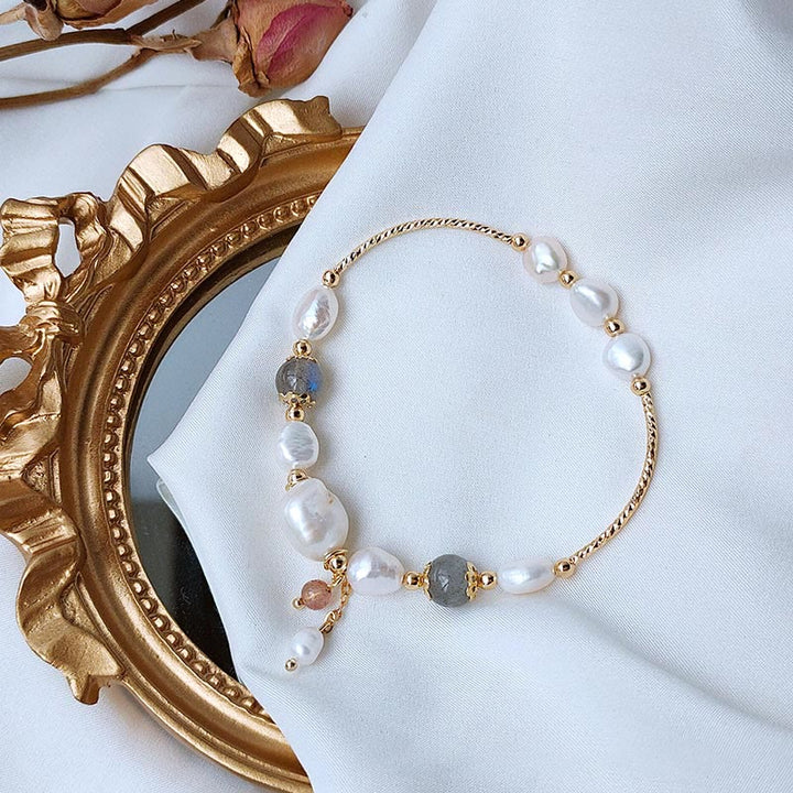 Buddha Stones Pearl Moonstone Strawberry Quartz Bead Optimism Bracelet - image 2