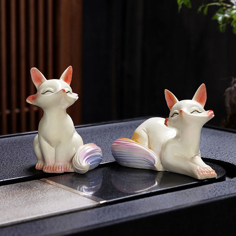 Buddha Stones Color Changing Small Cute Fox Tea Pet Resin Home Figurine Decoration - No Color Change - A Pair of Fox - image 0