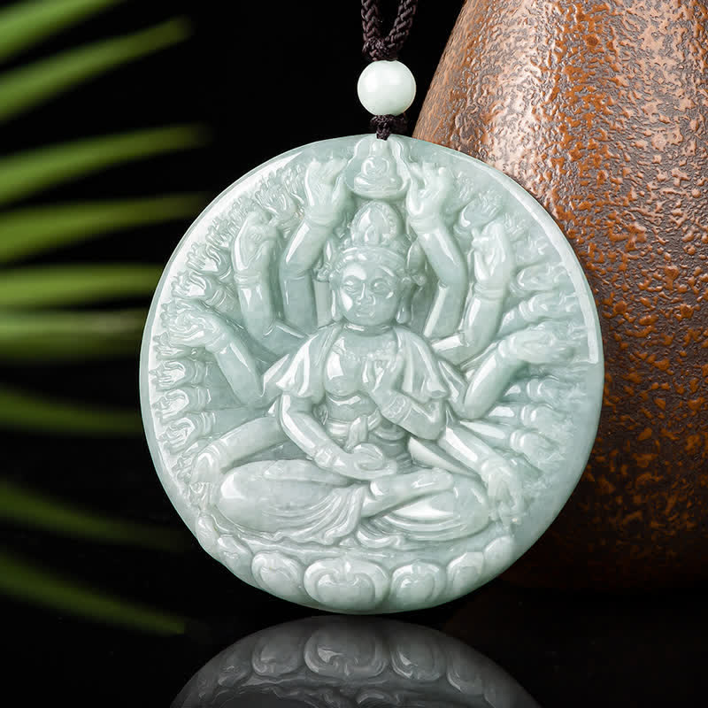 Buddha Stones Thousand-Hand Kwan Yin Avalokitesvara Jade Blessing String Necklace Pendant - image 4