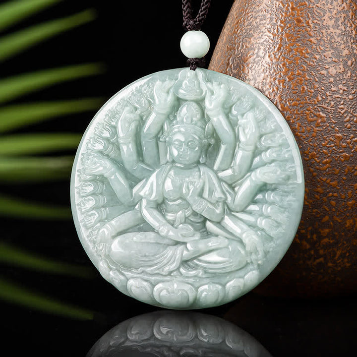 Buddha Stones Thousand-Hand Kwan Yin Avalokitesvara Jade Blessing String Necklace Pendant - image 4