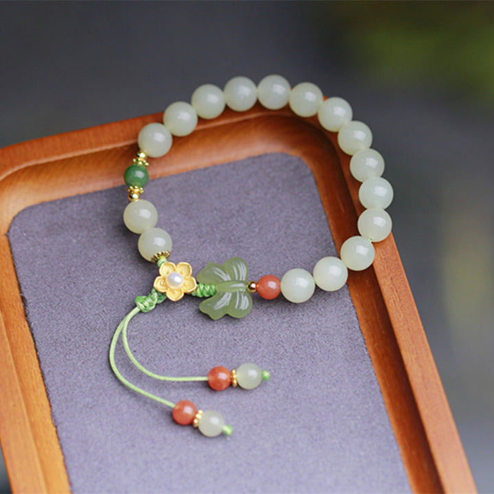 Buddha Stones 925 Sterling Silver Jade Luck Flower Butterfly Bracelet - image 4