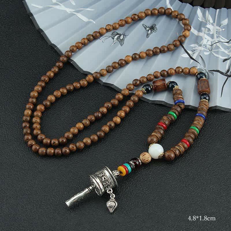 Buddha Stones Tibetan Om Mani Padme Hum Prayer Wheel Rotation Vajra Wood Necklace Pendant - Silver Prayer Wheel - image 13