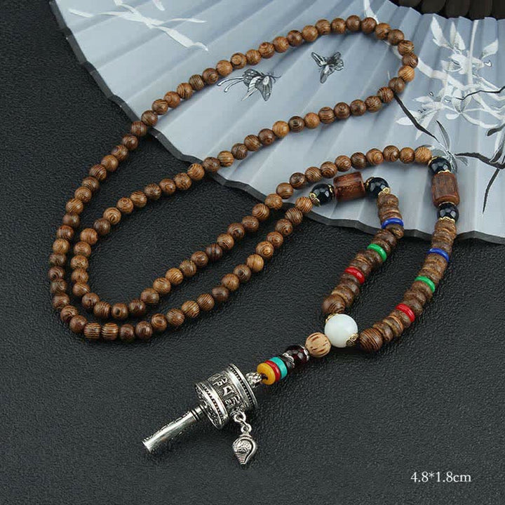 Buddha Stones Tibetan Om Mani Padme Hum Prayer Wheel Rotation Vajra Wood Necklace Pendant - Silver Prayer Wheel - image 13