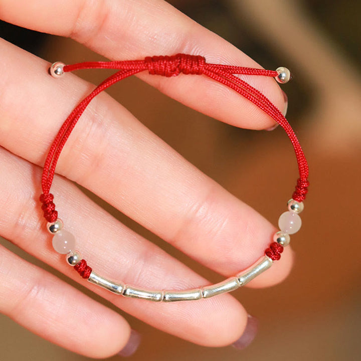 Buddha Stones 925 Sterling Silver Bamboo White Agate Red Agate Bead Protection String Braided Bracelet - image 3
