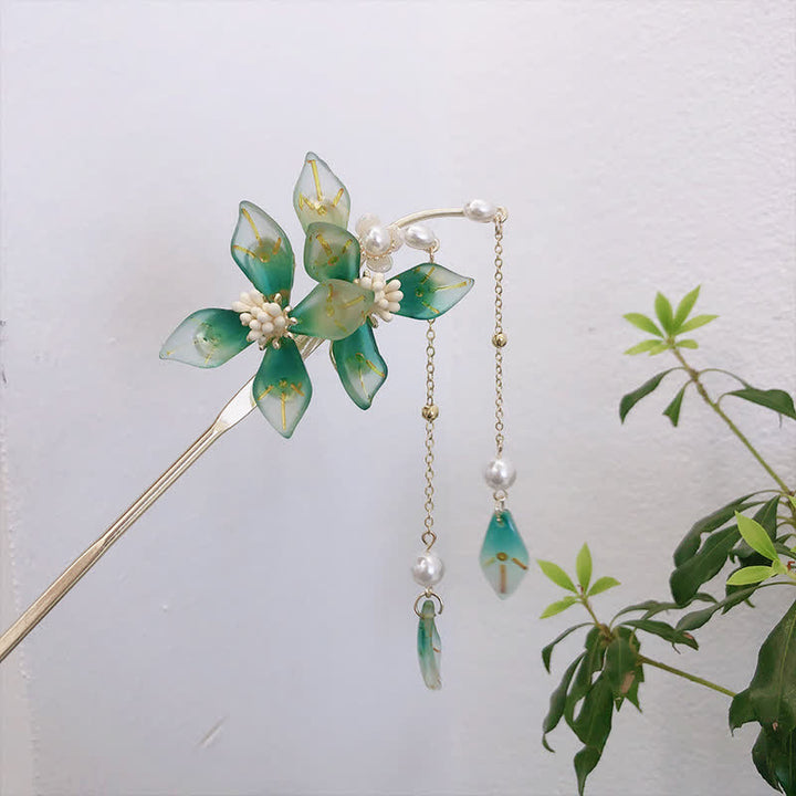 Flower Leaf Pearl Peace Tassel Hairpin - image 6