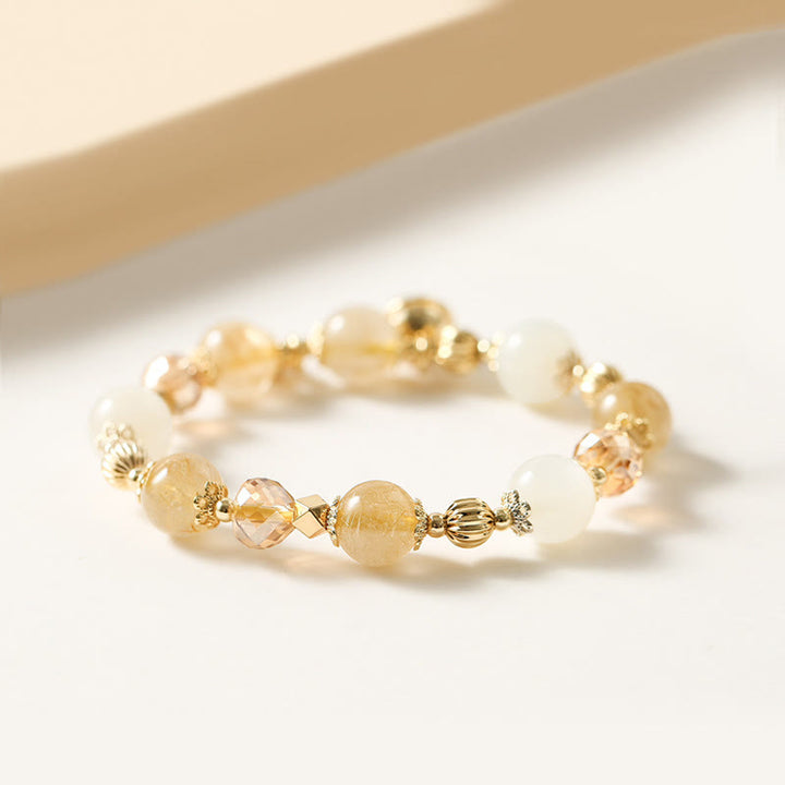 Buddha Stones 14K Gold Plated Golden Rutilated Quartz Wealth Bell Lucky Fortune Charm Bracelet - image 2