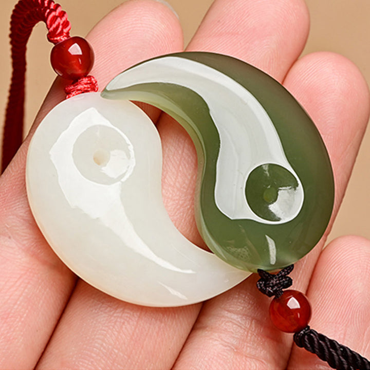 Buddha Stones Yin Yang White Jade Cyan Jade Protection Blessing Necklace String Pendant - Cyan Jade&White Jade - image 10