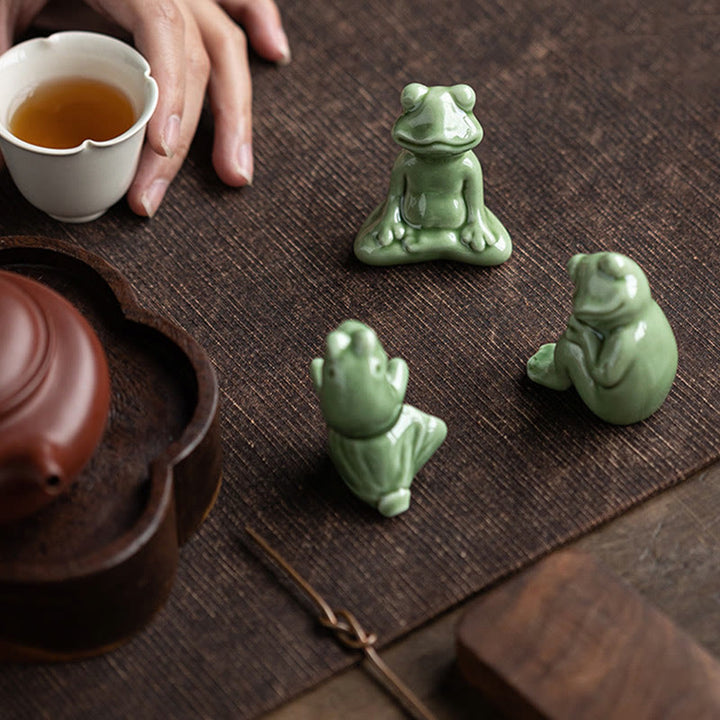 Buddha Stones Mini Small Meditation Lotus Resting Frog Ceramic Wealth Luck Home Tea Pet Figurine Decoration - image 8