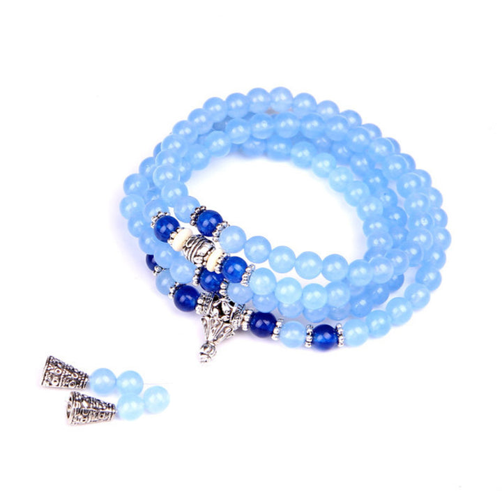 Buddha Stones 108 Beads Blue Crystal Healing Bracelet Mala - image 10