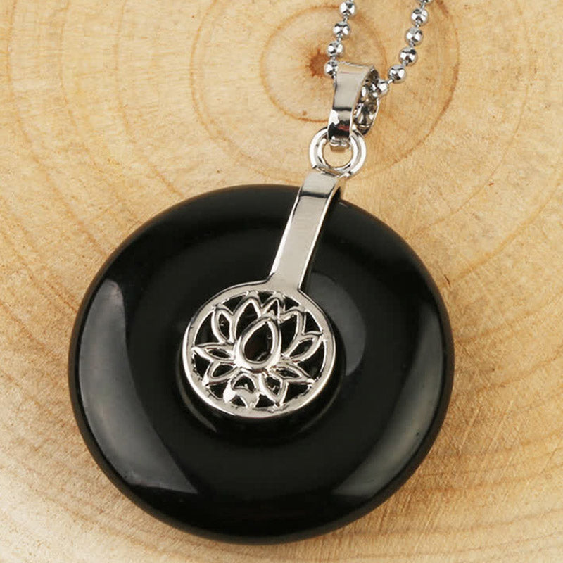 Buddha Stones Various Crystal Amethyst Pink Crystal Lotus Healing Necklace Pendant - Black Onyx - image 17