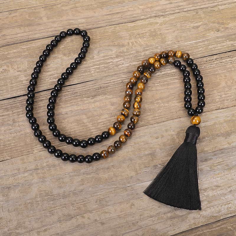 Buddha Stones Tibetan Black Onyx Tiger Eye Protection Necklace Mala Set - image 3